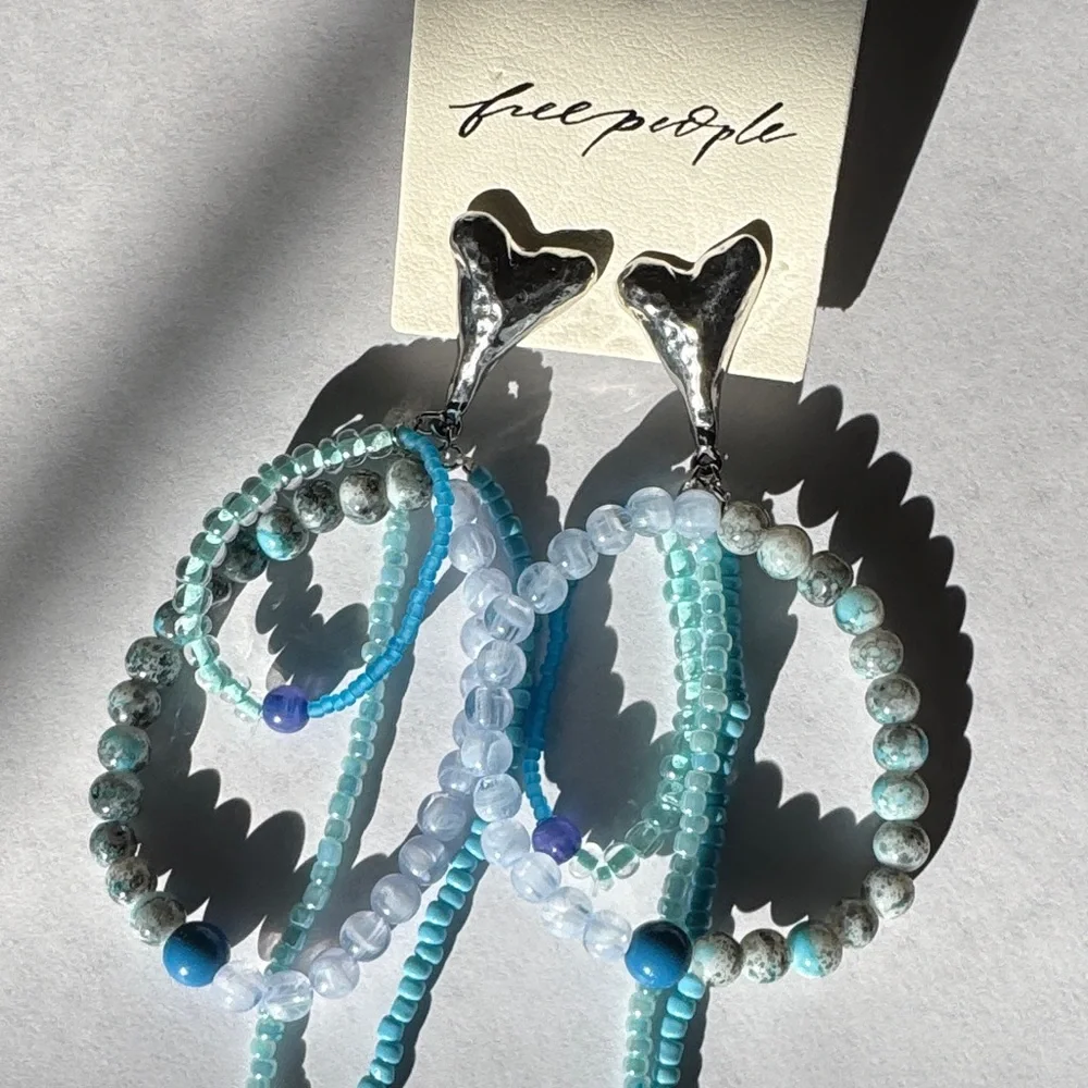 Free People Reese Blue Aqua Silver‎ Dangle Earrings - NEW